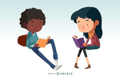Niños leyendo el conjunto de caracteres Niños leyendo el conjunto de caracteres