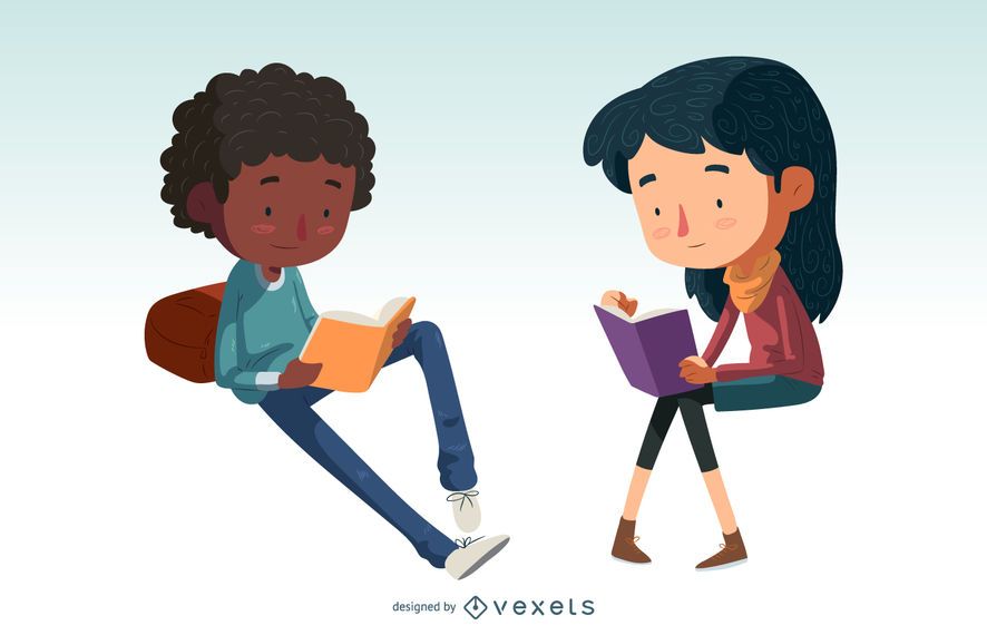 Kids reading character set Kids reading character set