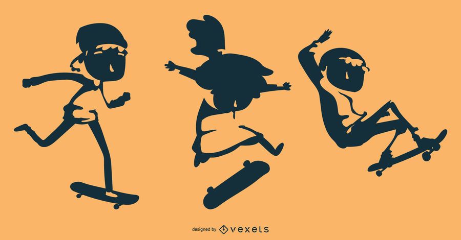 Skater kids silhouette set Skater kids silhouette set