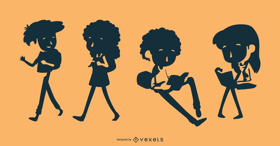Student kids silhouette set Student kids silhouette set