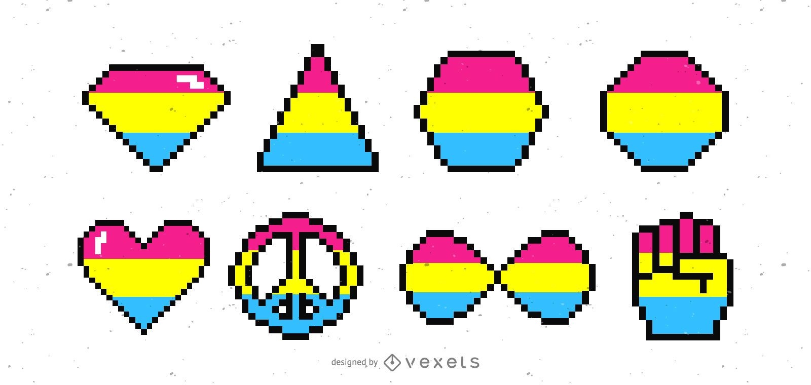 Conjunto de estilos de pixel de formas pansexuais