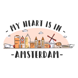 Amsterdam heart skyline cartoon PNG Design