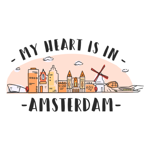 Amsterdam heart skyline cartoon PNG Design