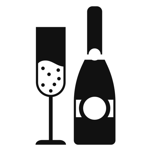 Champagne bottle and glass flat PNG Design