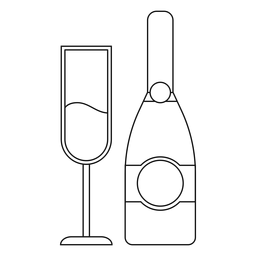 Champagne bottle and glass line PNG Design
