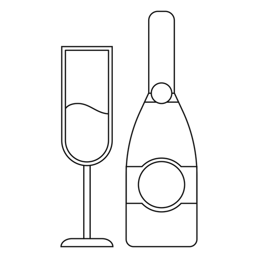 Champagne bottle and glass line PNG Design