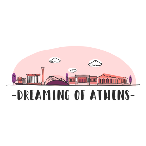 Dreaming athens skyline cartoon PNG Design