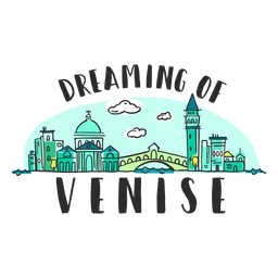 Soñando dibujos animados de horizonte de Venecia Diseño PNG
