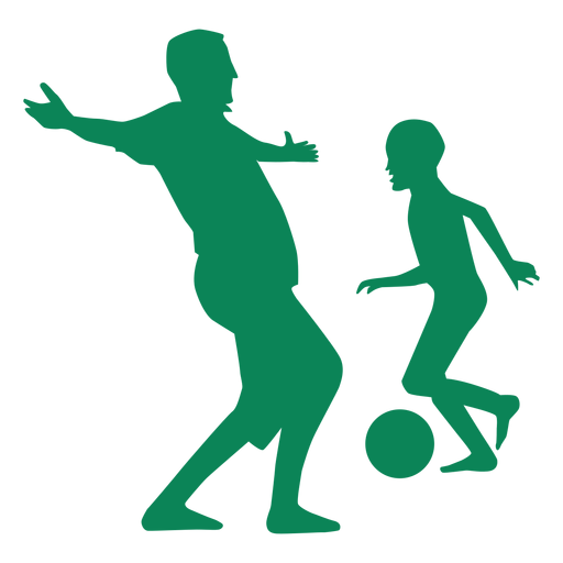 Pai e filho jogando silhueta de futebol