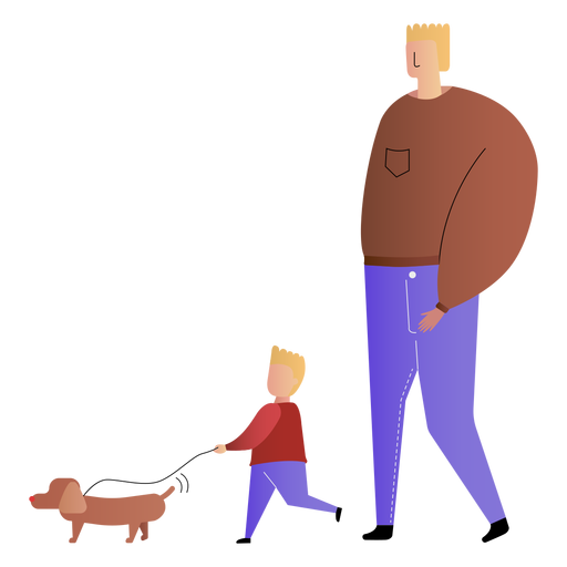 Padre e hijo caminando perro Diseño PNG