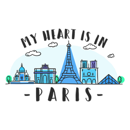 Paris heart skyline cartoon PNG Design