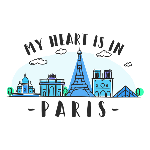 Paris heart skyline cartoon PNG Design