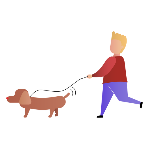 Son walking dog