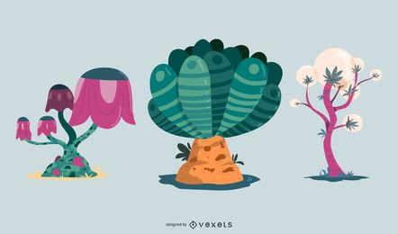 Conjunto de vectores de plantas de fantasía Conjunto de vectores de plantas de fantasía