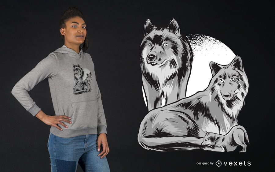 Projeto do t-shirt do bloco da família do lobo Projeto do t-shirt do bloco da família do lobo