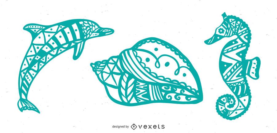 Download Sea Creatures Mandala Set - Vector Download