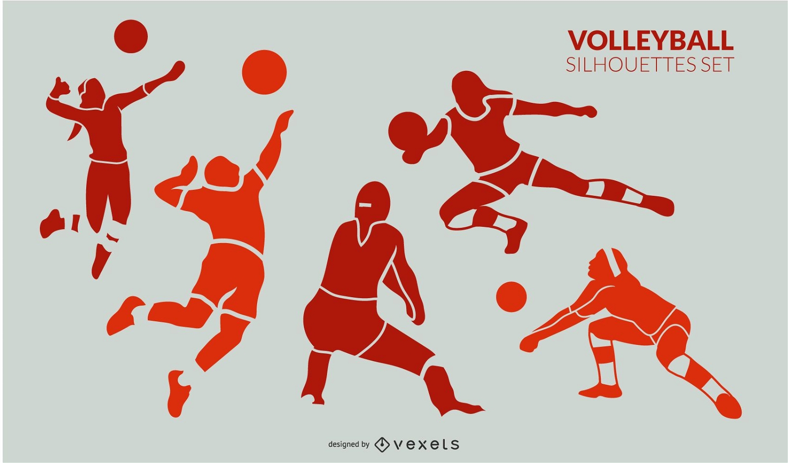 Volleyball players silhouette set