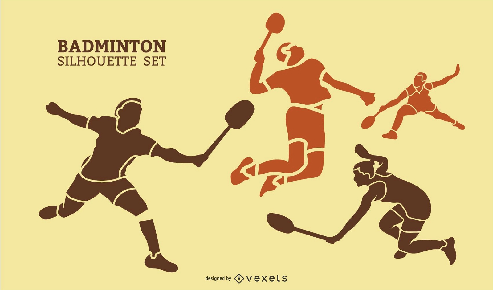 Conjunto de silhueta de jogadores de badminton