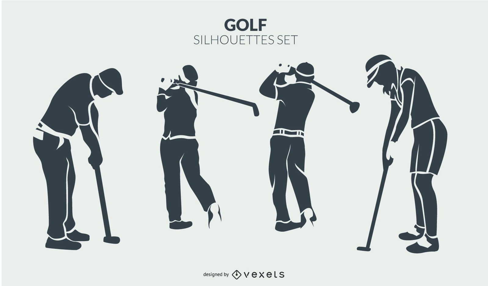 Conjunto de silhueta de jogadores de golfe