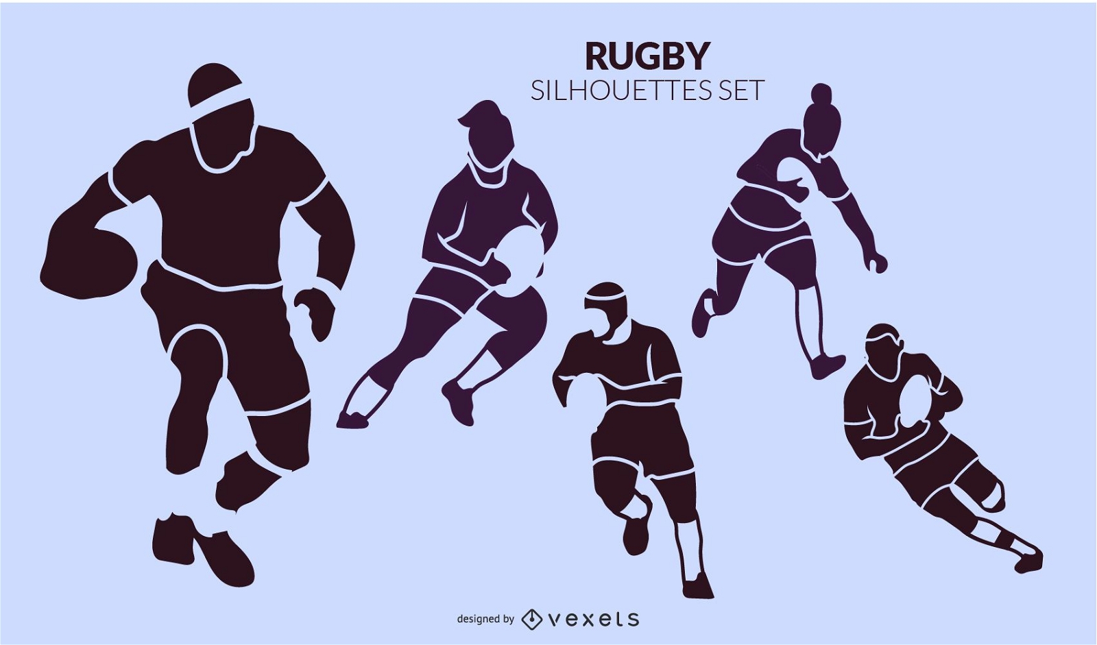 Conjunto de silhuetas de rugby