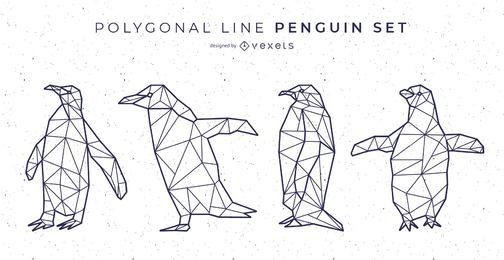 Polygonale Linie Pinguin Vektor Set