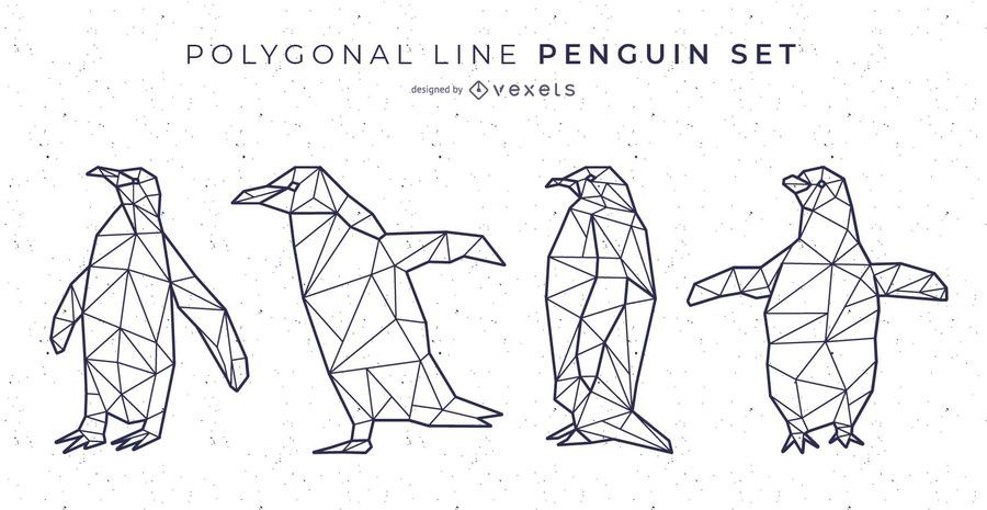 Línea poligonal pingüino conjunto de vectores Línea poligonal pingüino conjunto de vectores