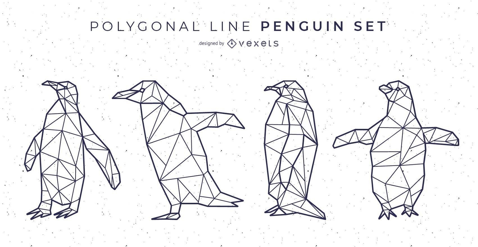 Conjunto de vector de pingüino de línea poligonal