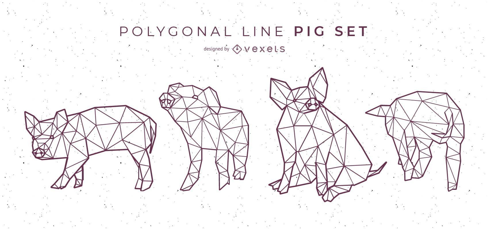 Conjunto de cerdo de línea poligonal