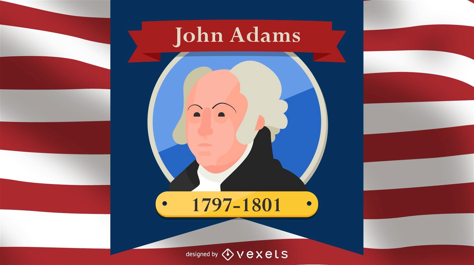 President John Adams Cartoon Illustration