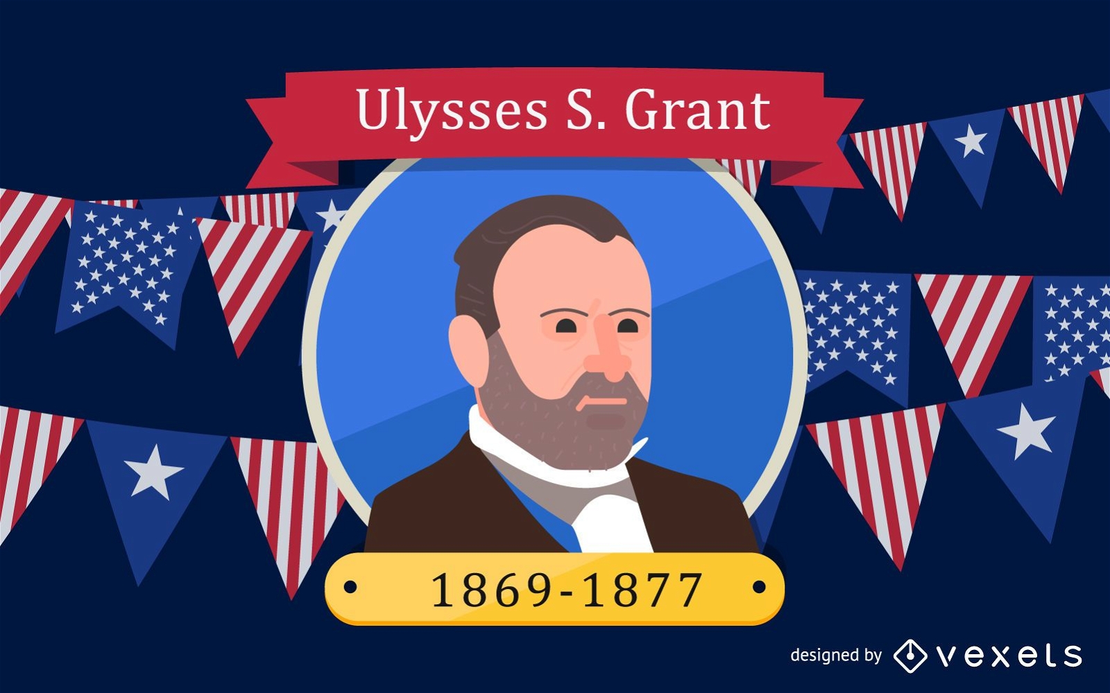 Ulysses S Grant Cartoon Illustration 