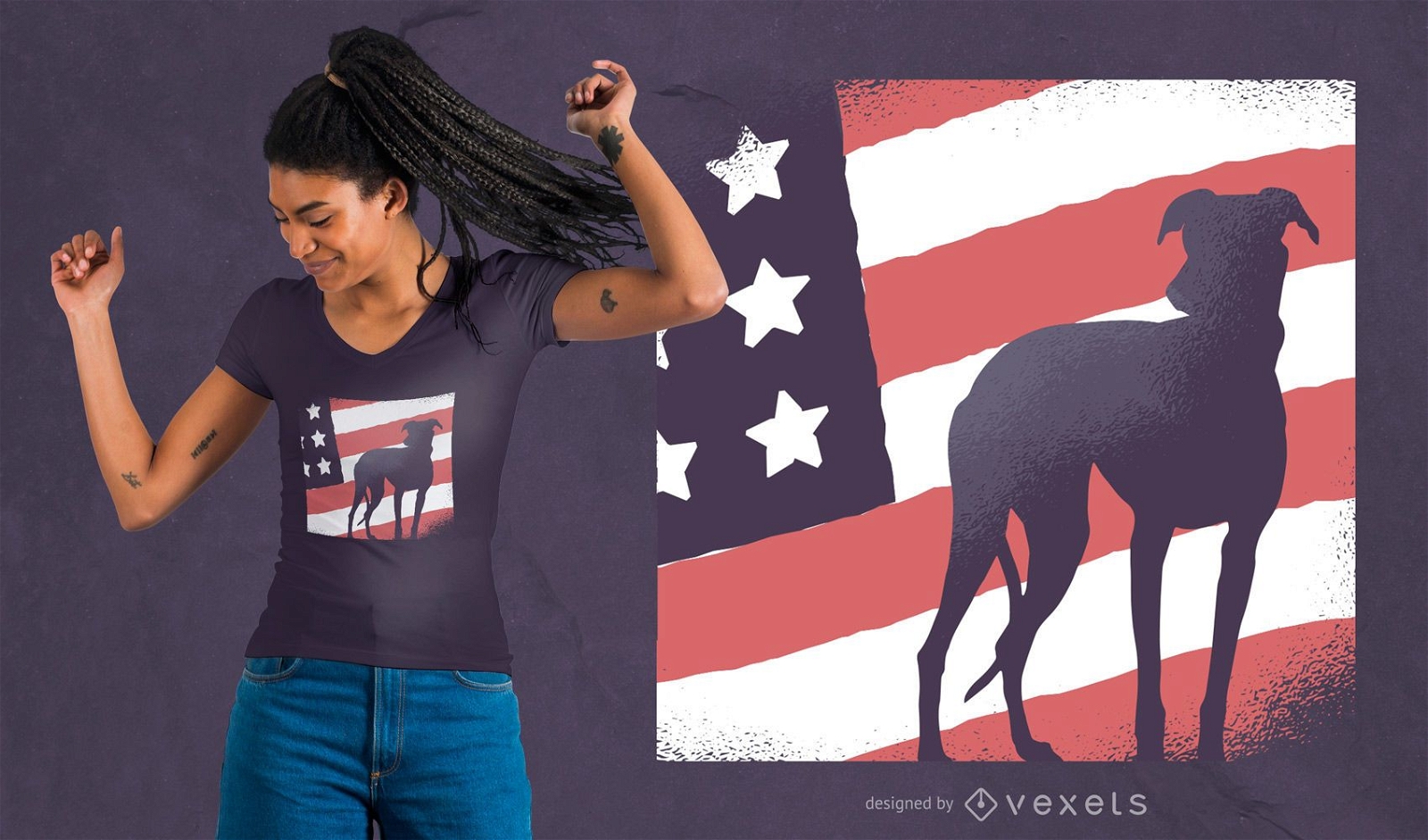 T-Shirt-Design der amerikanischen Flagge des Hundes