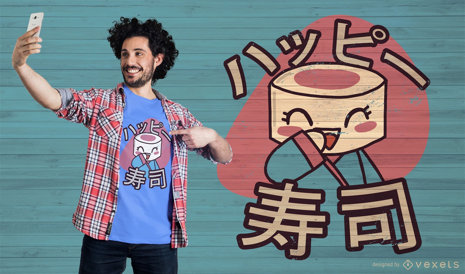 Design de camiseta de personagem de sushi