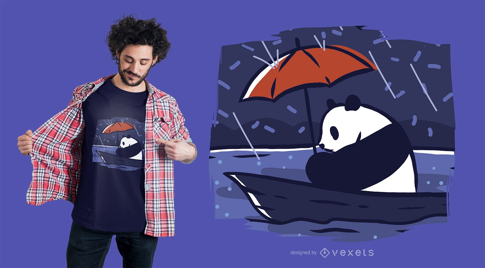 Design de camiseta Panda em um barco