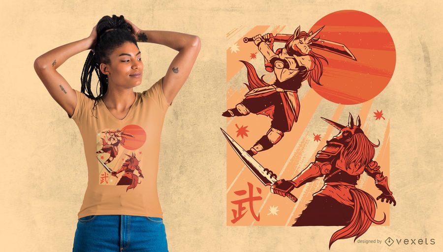 Unicorn Samurai T-shirt Design Unicorn Samurai T-shirt Design