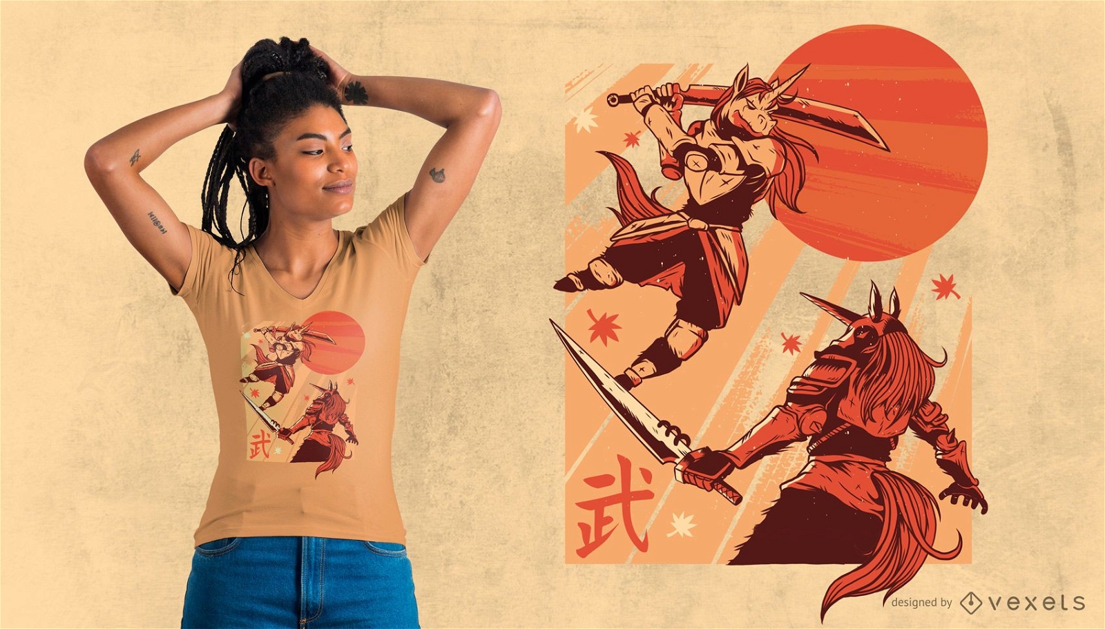 Einhorn Samurai T-Shirt Design