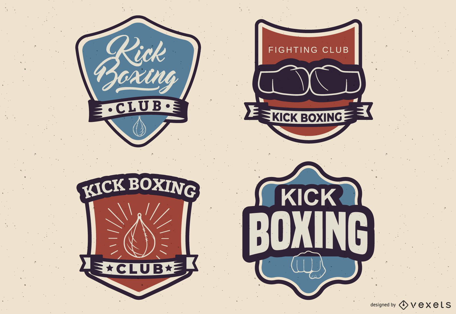 Kickboxing emblem set