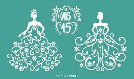 Conjunto de vetores de Papercut Quinceanera Conjunto de vetores de Papercut Quinceanera