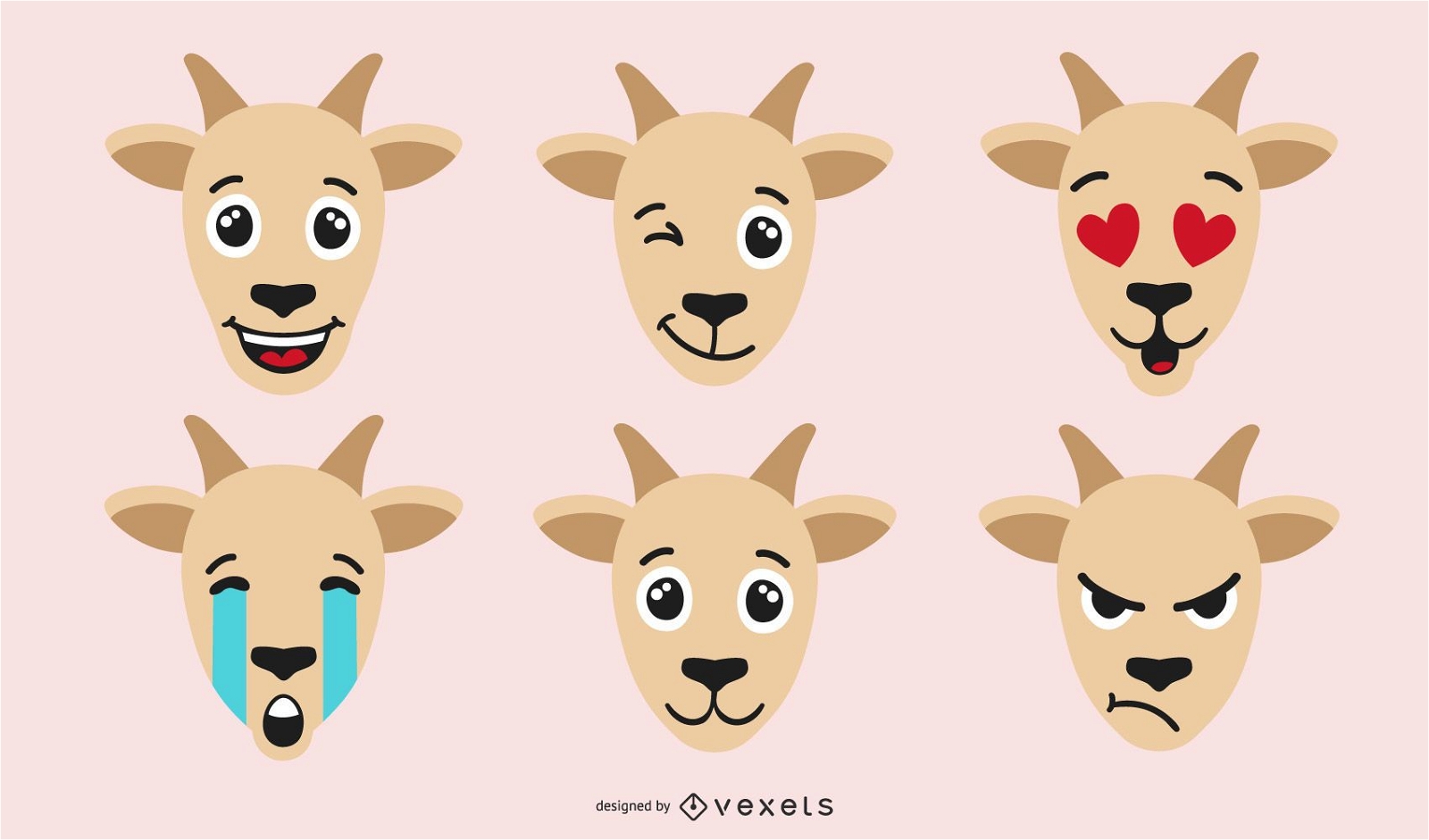 Conjunto de emoji de cabra colorido