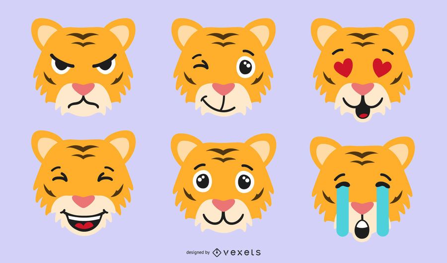 Tiger Emoji Vektor festgelegt Tiger Emoji Vektor festgelegt