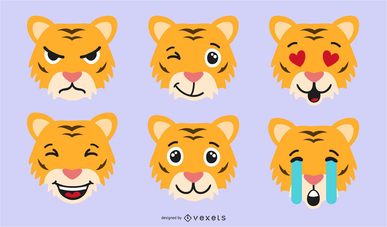 Tiger Emoji Vektorsatz
