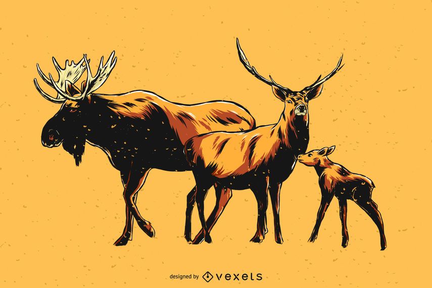 Dibujado a mano ilustración familiar alces Dibujado a mano ilustración familiar alces