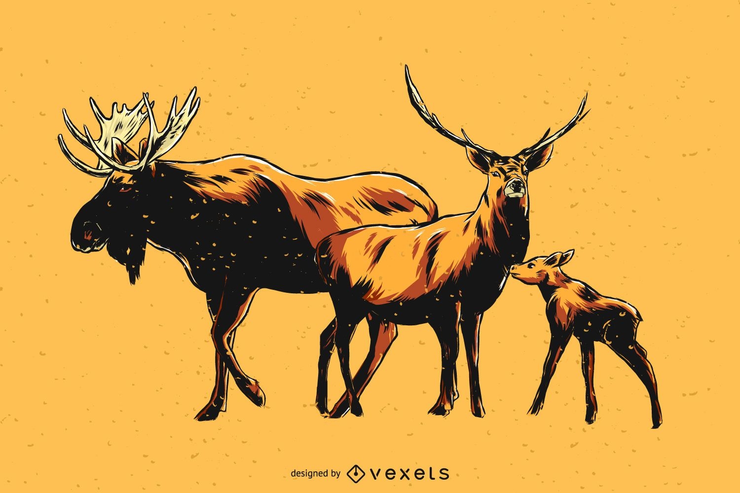Hand drawn moose family illustration