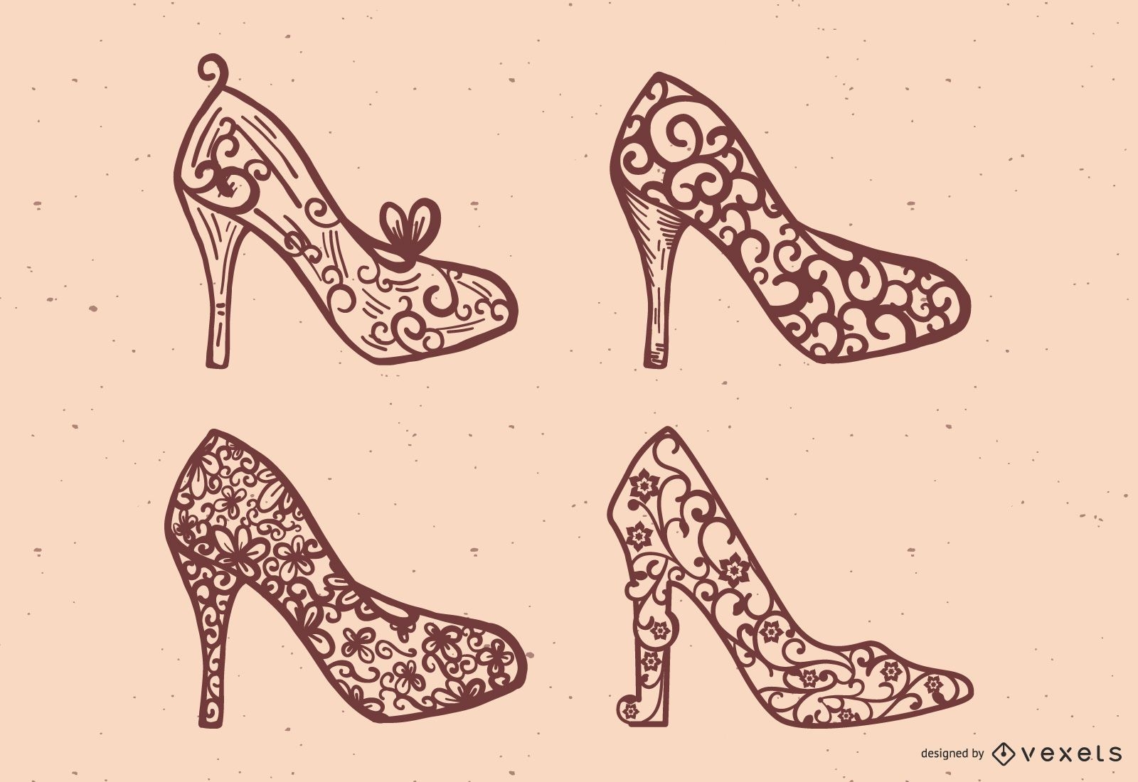 Conjunto de vectores de zapatos de princesa