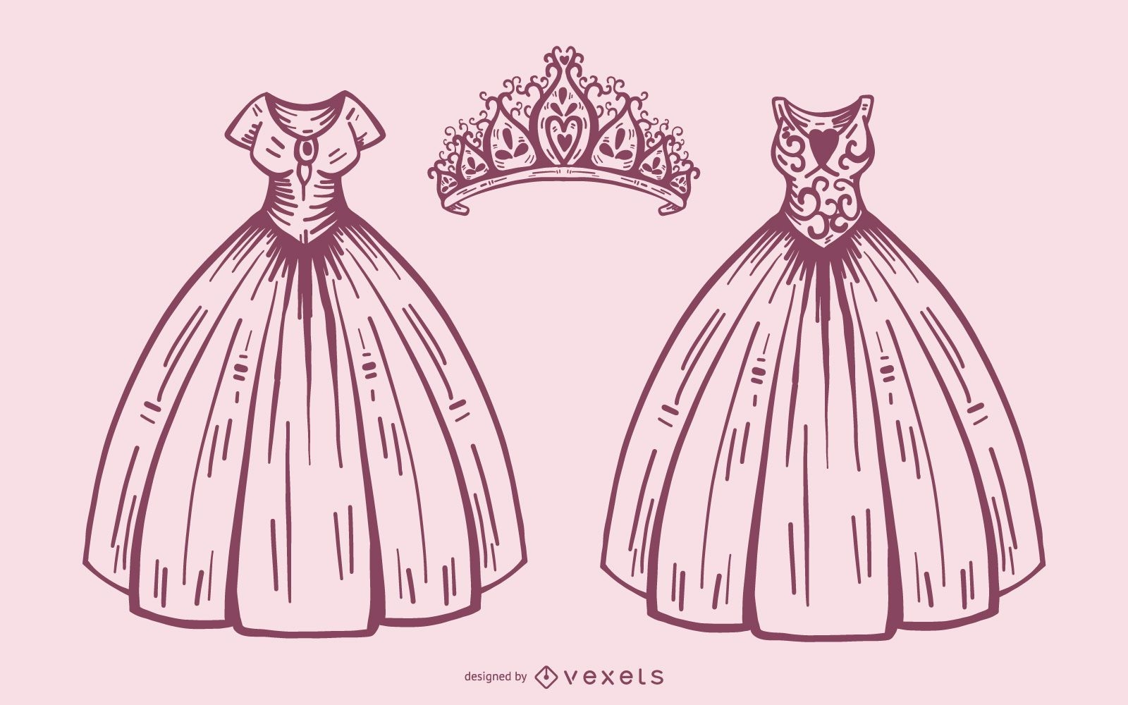 Vestido princesa e conjunto coroa