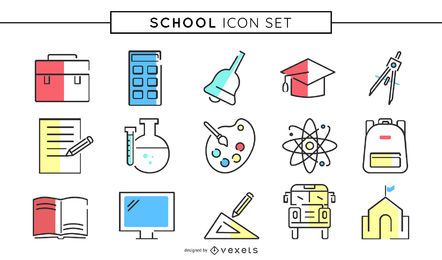 Colored school icon set Colored school icon set