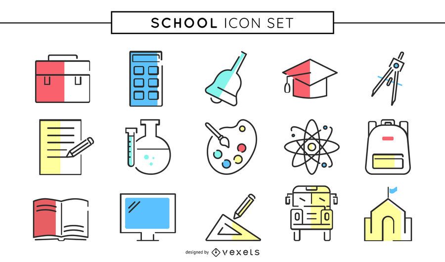 Colored school icon set Colored school icon set