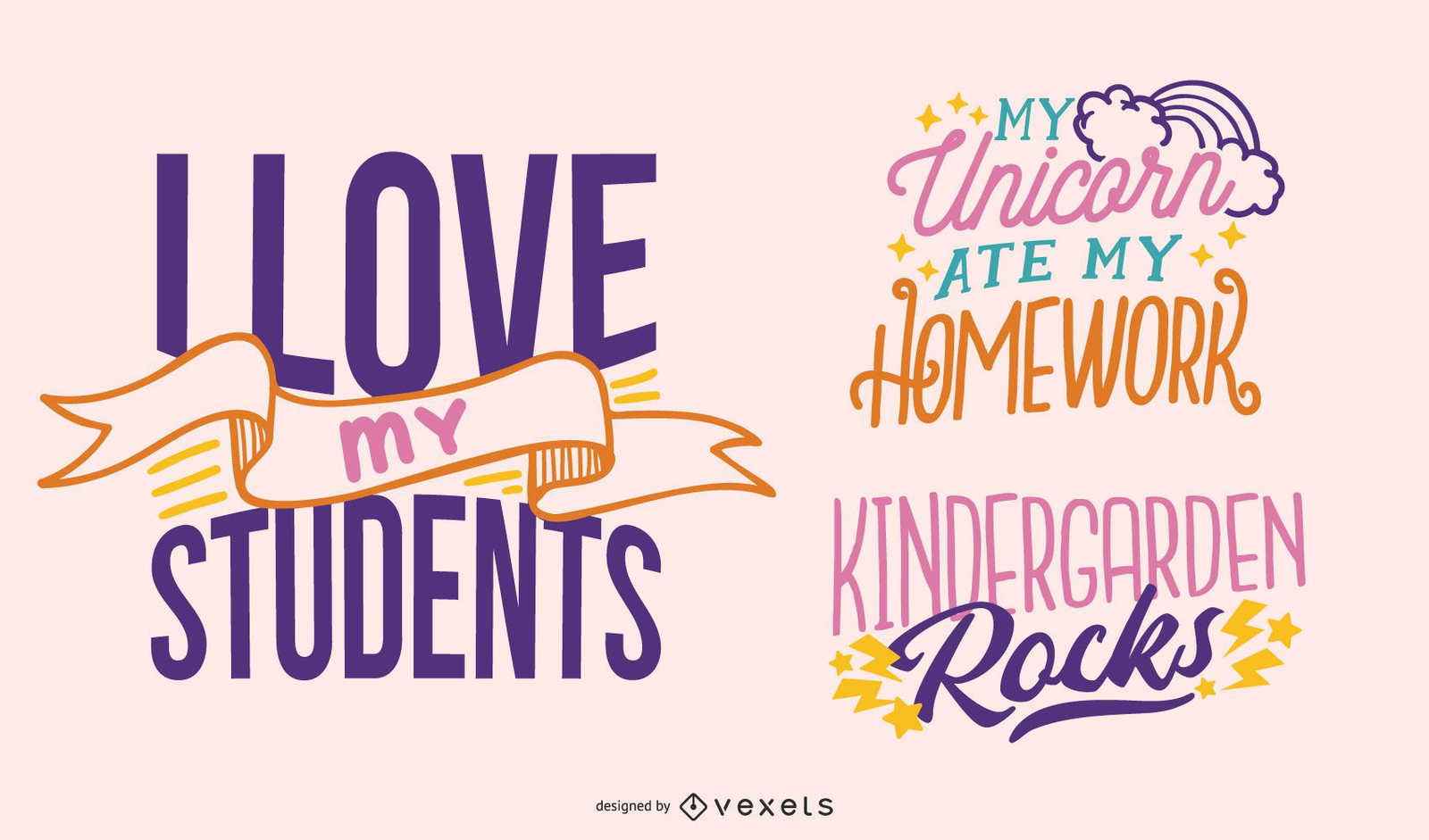 Cute teacher lettering set