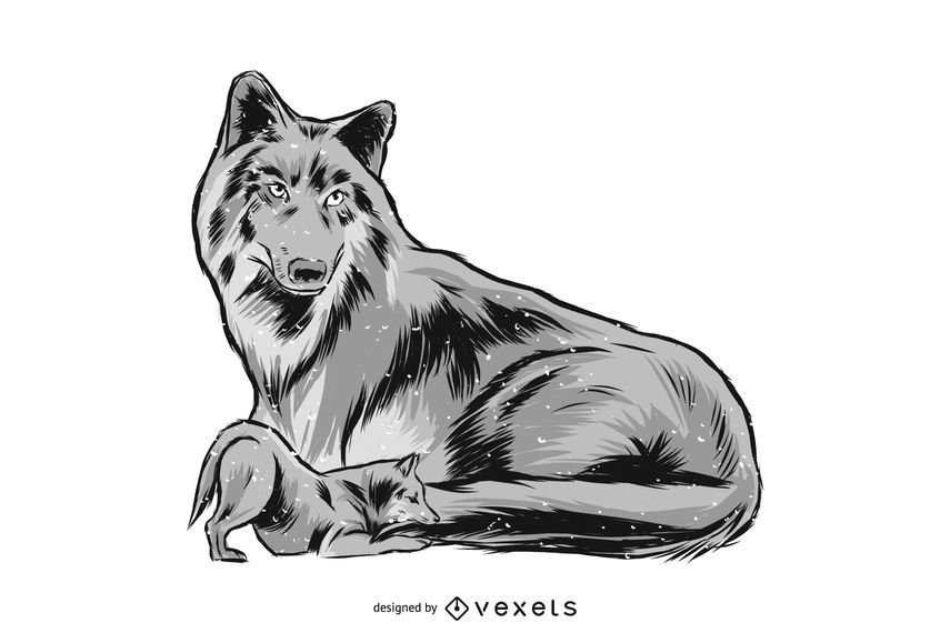 Wolf mom and baby illustration Wolf mom and baby illustration