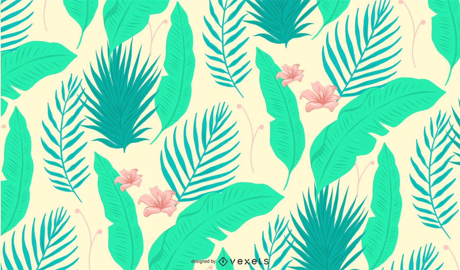 Tropical leaves and flowers pattern
