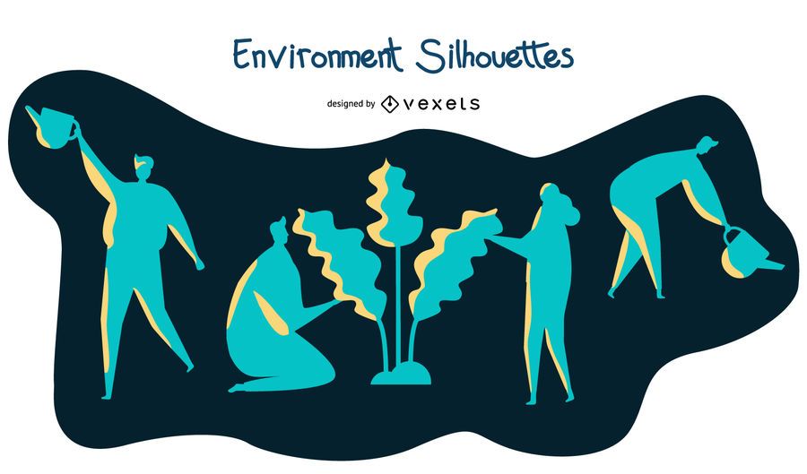 Conjunto de silueta de plantación de medio ambiente Conjunto de silueta de plantación de medio ambiente